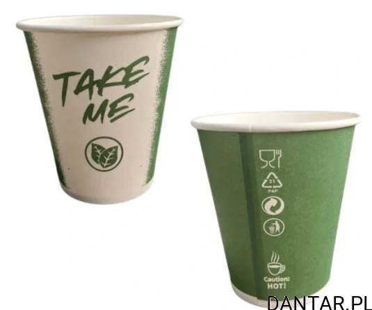 Kubek papierowy 250ml *80 z nadrukiem "Take me" zielony  a50/20