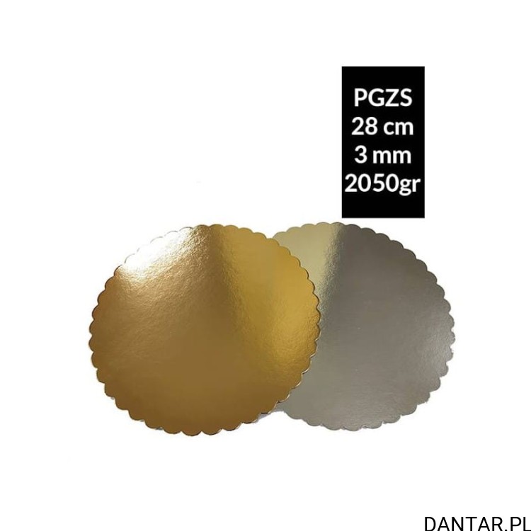 Podkład 20cm pod tort złoto-srebrny karbowany gruby PGZS-20 a5