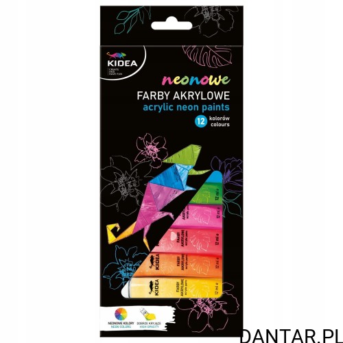 Farby akrylowe neonowe 12ml 12 kolorów Kidea a12