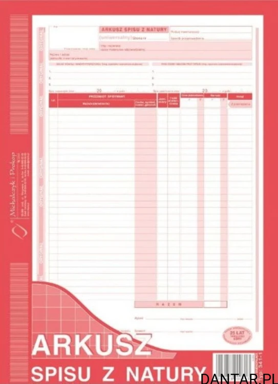 Druk arkusz spisu z natury A4 pionowy a1/5