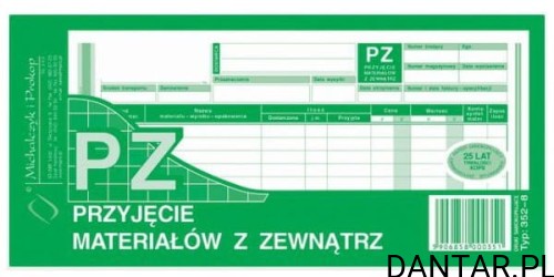 Druk PZ przyjęcie materiałów z zewnątrz 352-8