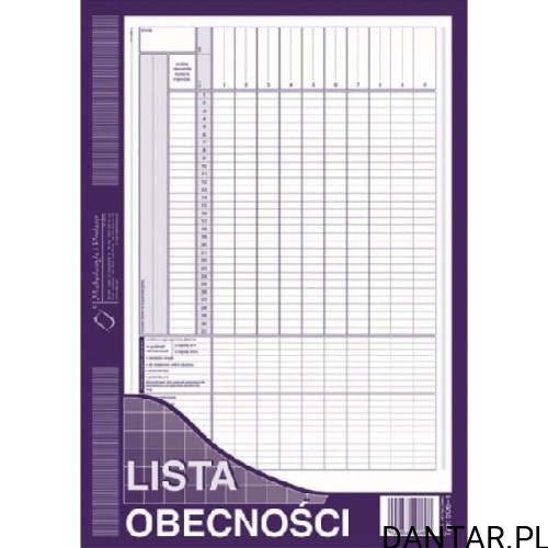 Druk lista obecności A4 a1/5 TYP 506-1
