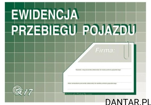 Druk ewidencja przebiegu pojazdów (Bez Kosztów) K-17