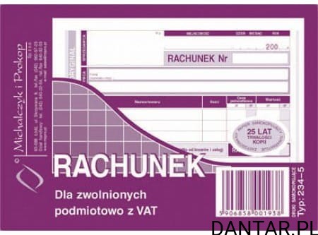 Druk rachunek A6 dla zwolnionych z vat  234-5