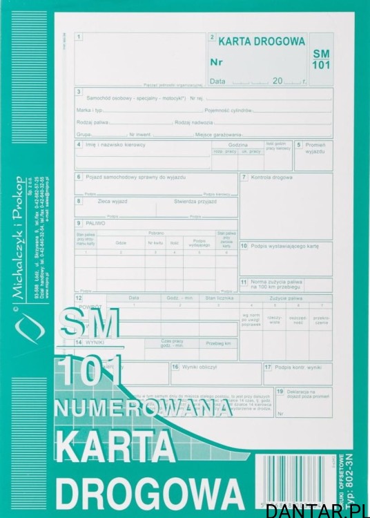 Druk karta drogowa a5 802-3N sm 101