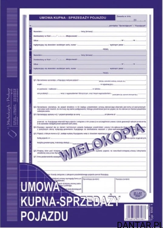 Druk umowa kupna sprzedaży pojazdu a4 650-1