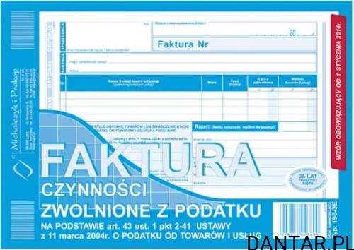 Druk faktura A5 Czynności zwolnione z podatku 198-