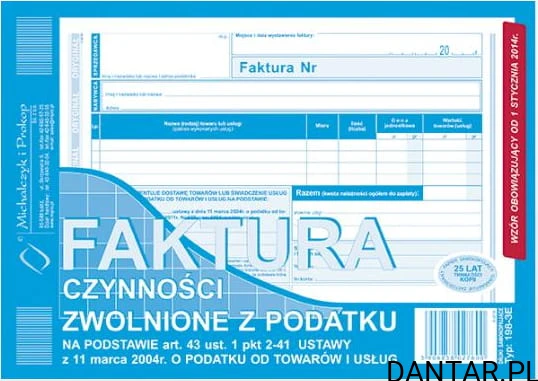 Druk faktura A5 Czynności zwolnione z podatku 198-