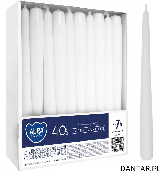 Świeca stożek 24,5cm s30-40-090 7h biała a40