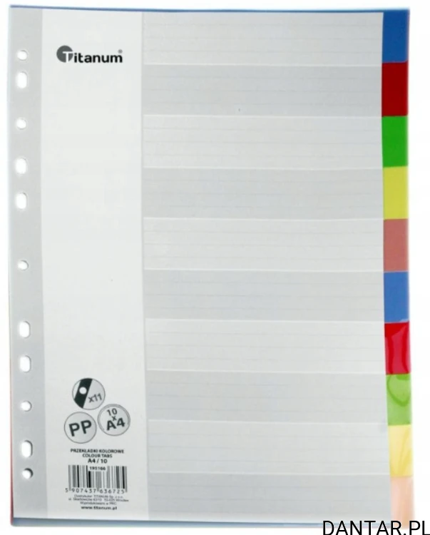Przekładki PP A4 10 kolorów Titanum a10 