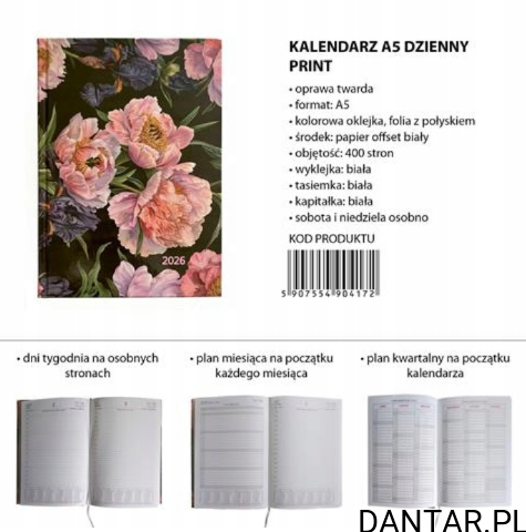 Kalendarz książkowy dzienny A5 2026r. 