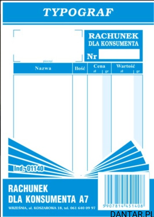 Druk Rachunek dla konsumenta A7 01140 Typograf a1/5