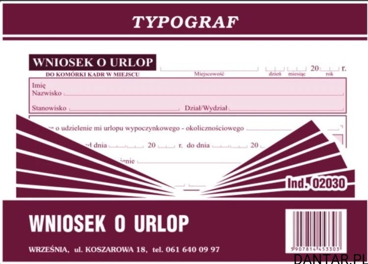 Druk Wniosek o urlop A6 02030 Typograf a1/5