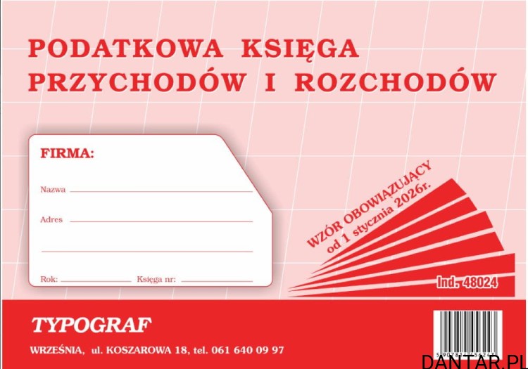 Druk Podatkowa księga przychodów i rozchodów 48024 Typograf a1/5