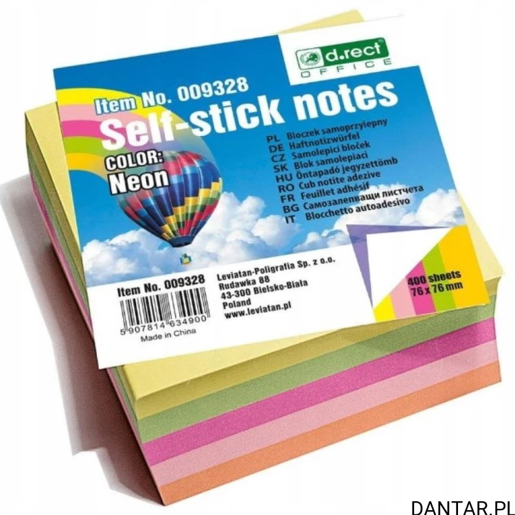 Notes samoprzylepny 75x75 450k kolor neon d.rect a1/6