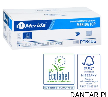 Merida papier toaletowy zz w listkach top biały 40paczek 2w celuloza PTB406 a9000