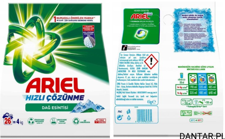Proszek do prania 4kg Ariel do białego koloru.