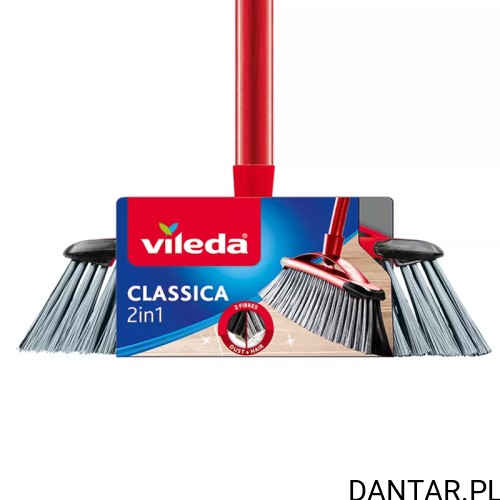 Szczotka Vileda Classica 2w1 z czerwonym drążkiem i czarno-szarym włosiem