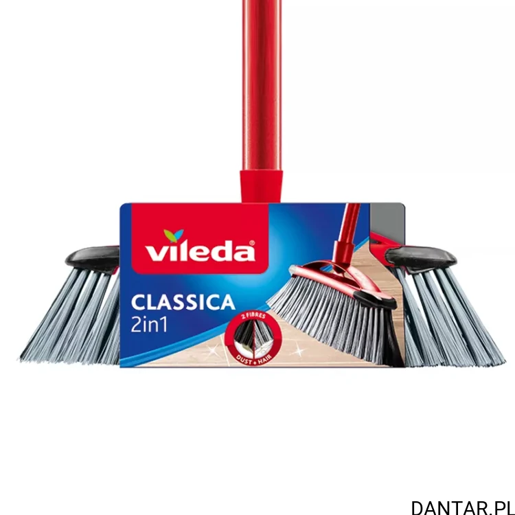 Szczotka Vileda Classica 2w1 z czerwonym drążkiem i czarno-szarym włosiem