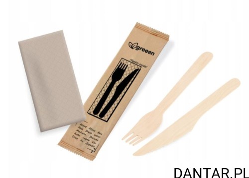 Zestaw drewniany widelec+nóż+serwetka 40031 a50/10