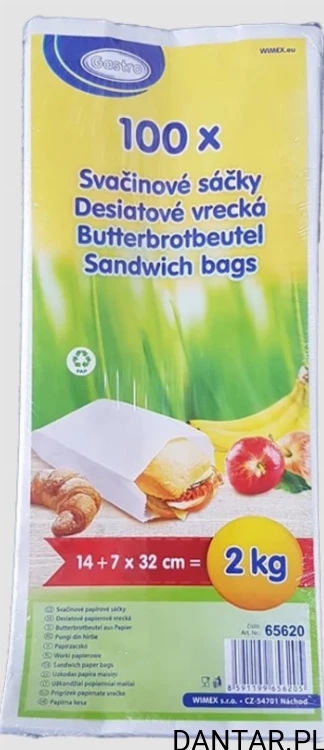 Torebka papierowa fałdowa biała 2kg L 14x7x32 a100 65620 
