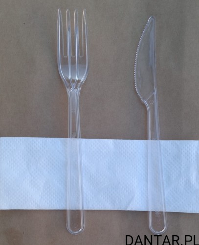Zestaw transparentnych sztućców widelec+nóż+serwetka a250 10013