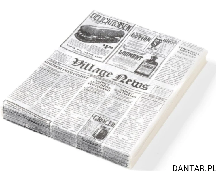 Papier do żywności pergaminowy biały z nadrukiem gazety 25X35 a500