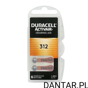 Bateria do aparatu słuchowego Duracell DA312 1.45V a6