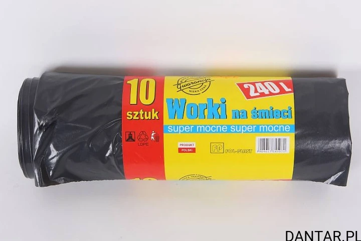 Worki na śmieci 240l czarne LDPE supe mocne a10/20 