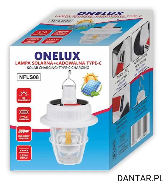 Lampa solarna + ładowalna usb typ C NFLS08 Onelux