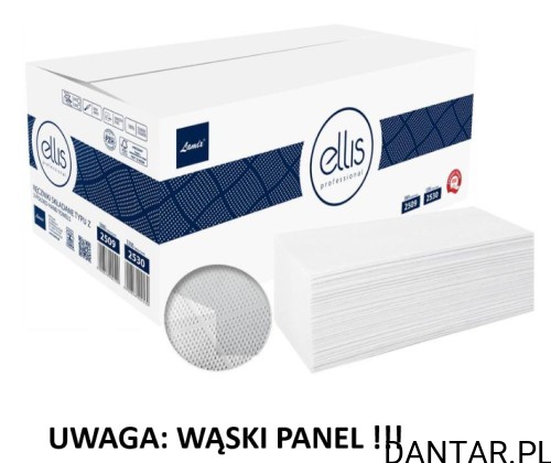 Ręczniki ZZ papierowe składane białe wąski panel celuloza 2-w Ellis 2509
