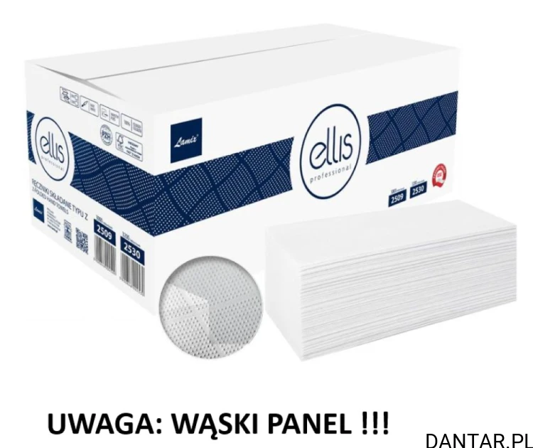Ręczniki ZZ papierowe składane białe wąski panel celuloza 2-w Ellis 2509