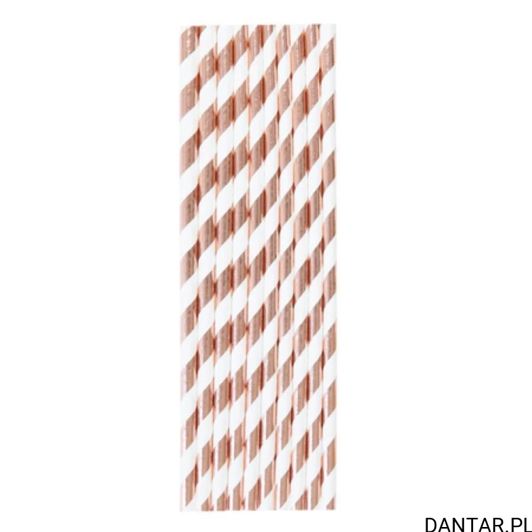 Słomki papierowe w paski rose gold PartyPal a10