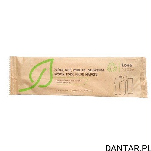 Zestaw widelec,nóż,łyżka,serwetka drewniane a250 88105