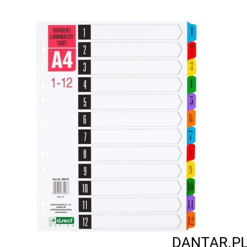 Przekładki A4 1-12 laminowane D.rect