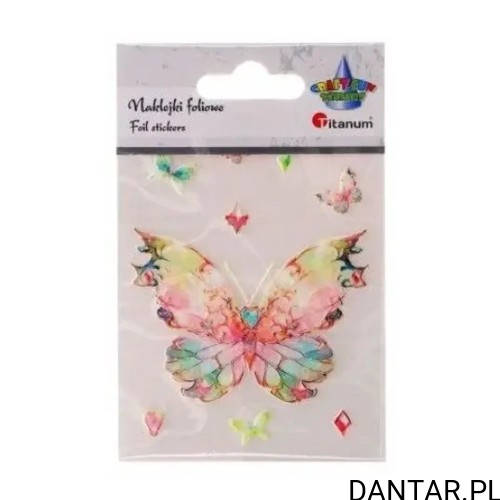 Naklejki foliowe motyl 74 x 55 mm różowe Titanum 9 szt.
