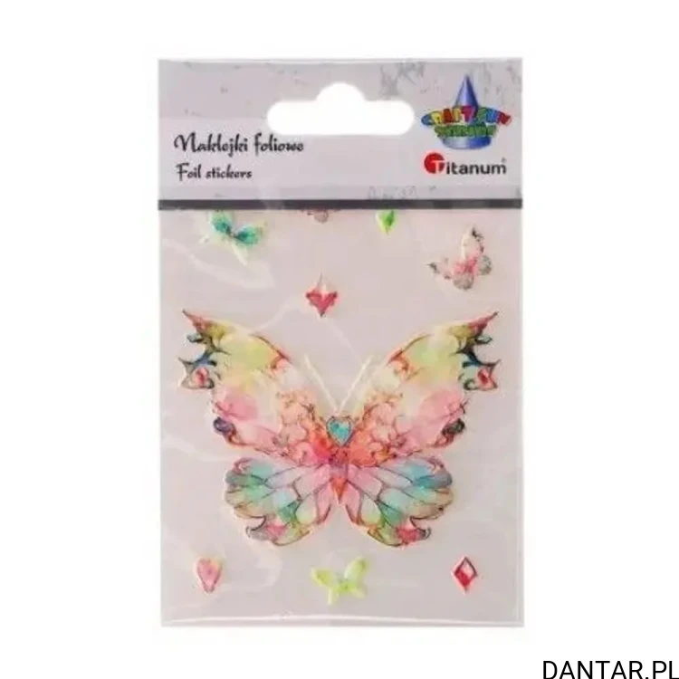 Naklejki foliowe motyl 74 x 55 mm różowe Titanum 9 szt.