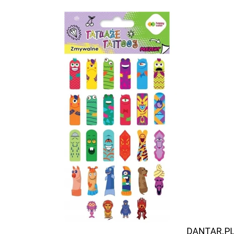 Tatuaże zmywalne Fingers Tattoo Happy Color 33 szt.