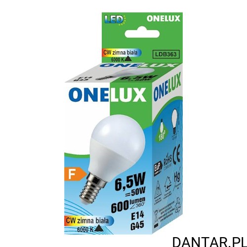 Żarówka led E14 G45 50W (6,5W) 6000K 600lm Onelux a1/10