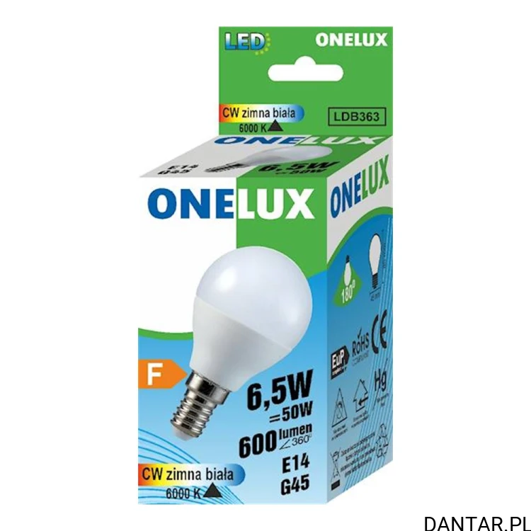 Żarówka led E14 G45 50W (6,5W) 6000K 600lm Onelux a1/10