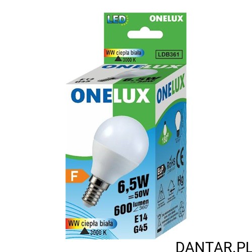 Żarówka led E14 G45 50W (6,5W) 3000K 600lm Onelux a1/10