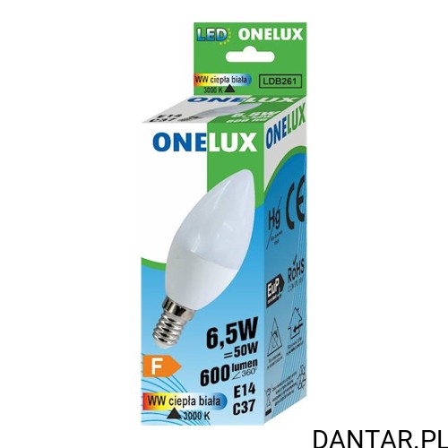 Żarówka LED C37 E14 C37 50W (6,5W) 3000K 600lm Onelux a1/10
