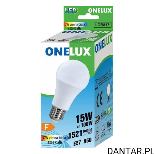 Żarówka LED A60 E27 100W (15W) 6000K 1521lm Onelux a1/10