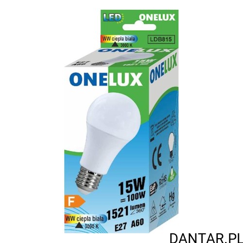 Żarówka LED A60 E27 100W (15W) 3000K 1521lm Onelux a1/10