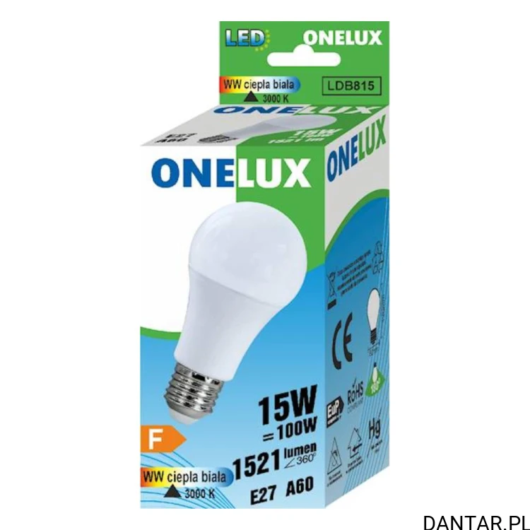Żarówka LED A60 E27 100W (15W) 3000K 1521lm Onelux a1/10
