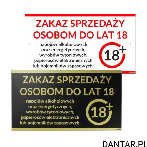 Tabliczka Zakaz sprzedaży osobom do lat 18 znak 18+ 30,5x16,5 Korfed