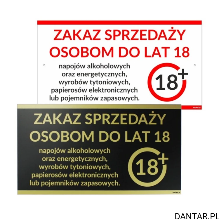 Tabliczka Zakaz sprzedaży osobom do lat 18 znak 18+ 30,5x16,5 Korfed