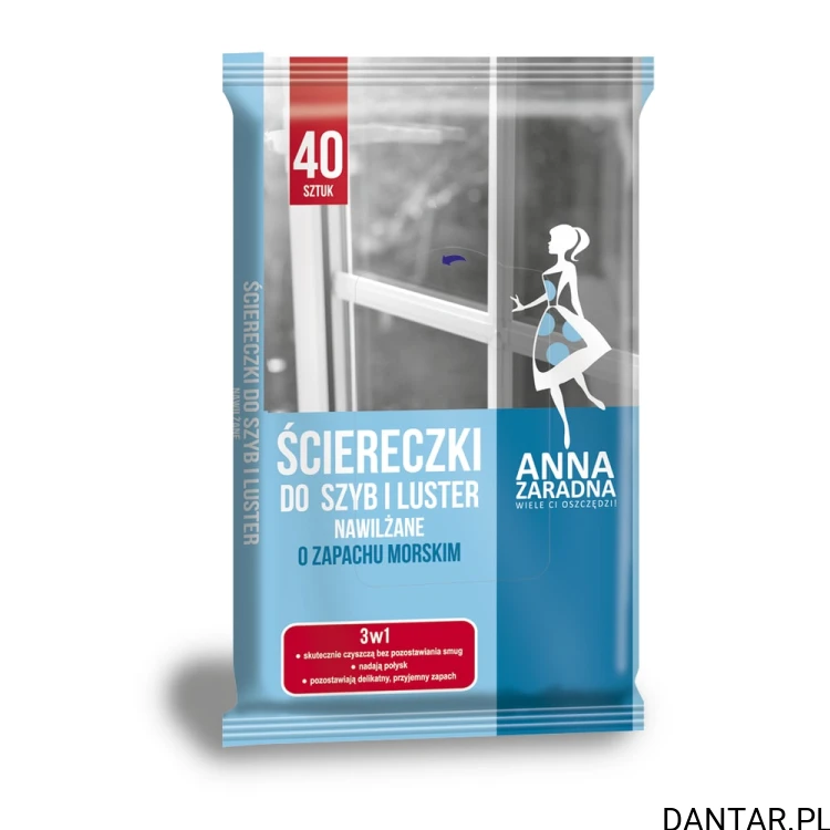 Ściereczki nawilżane do czyszczenia szyb i luster Anna Zaradna a40