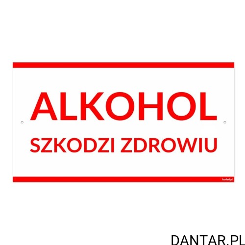Tabliczka 30 x 16,5 cm Alkohol Szkodzi Zdrowiu biało-czerwona Korfed EAN 7095139307482