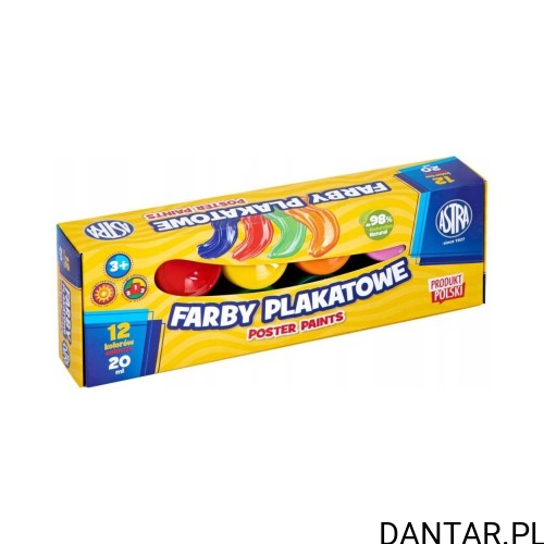 Farby plakatowe Astra 12 kolorów po 20 ml Standard Box